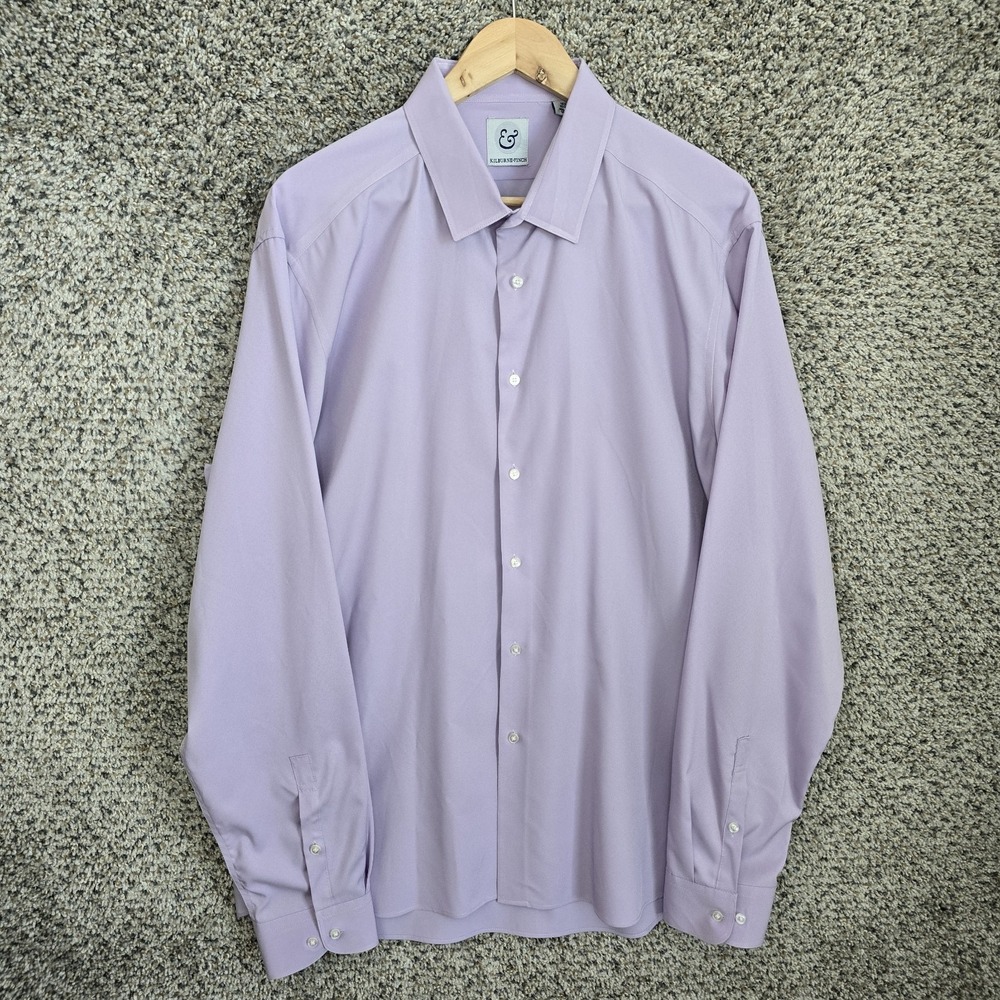 Kilburne & Finch Shirt Mens 18.5 36/37 Purple‎ Button Up Stretch Long Sleeve